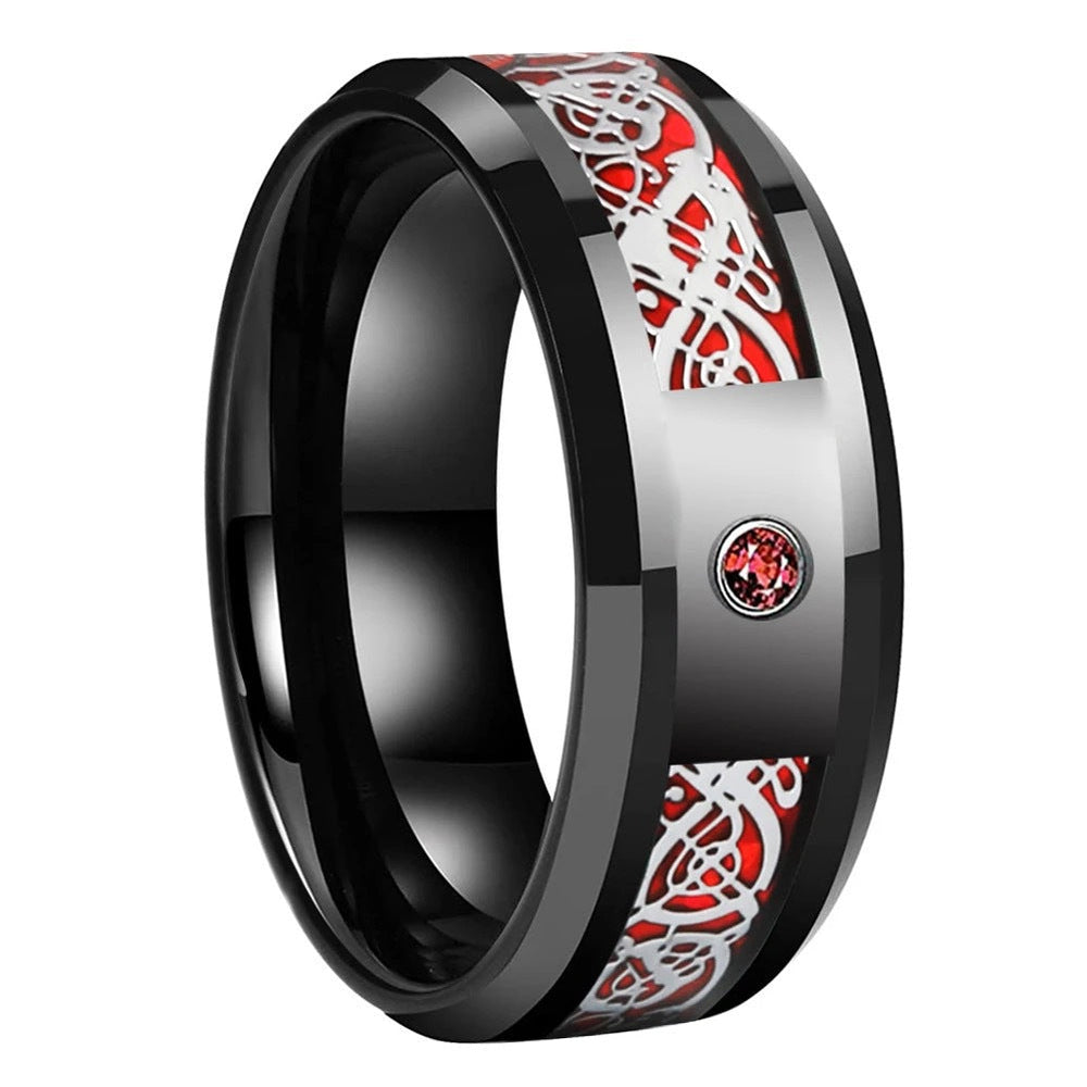 8 mm Titanium Steel Celtic Dragon -hiilikuiturengas