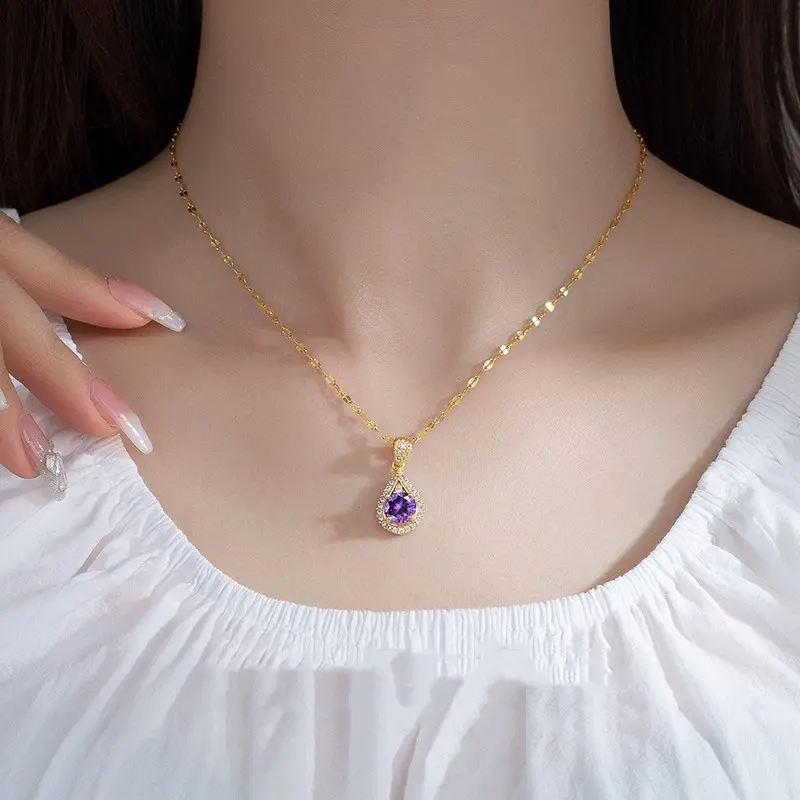 Hieno violetti kyynelkuutio zirkoniumoksidi -riipus kaulakoru