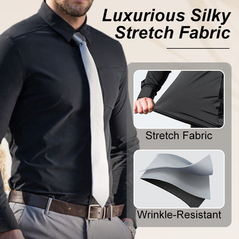🎊Christmas sale - 50% Off🎊Men's Silky Wrinkle Resistant Solid Color Stretch Shirt