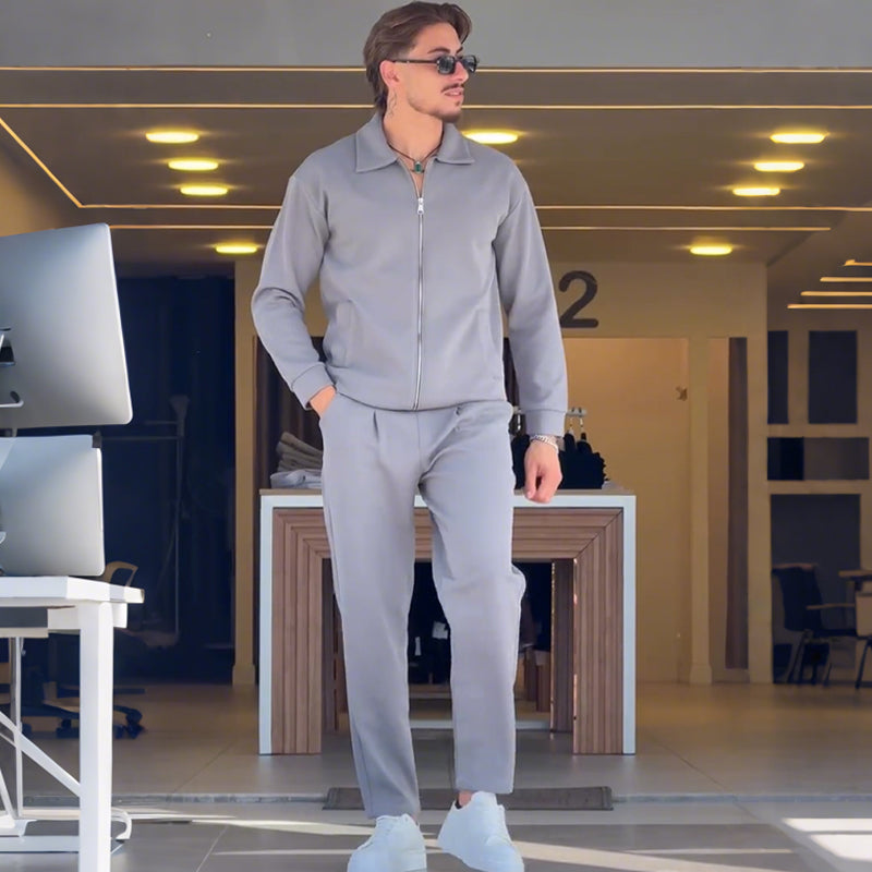 🎊Christmas sale - 50% Off🎊Men's Zip-Up Jacket and Solid Color Pants Set