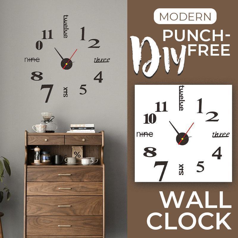 Reloj de pared sin punzón de bricolaje moderno