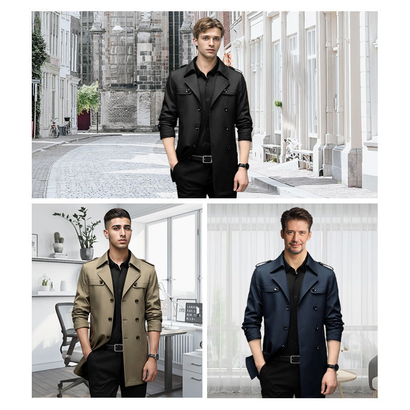 Men's Double Breasted Windbreaker Jacket