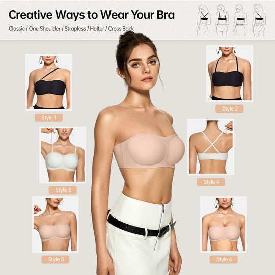 💞Womens Strapless Bras Push Up Bandeau Bra Non Slip Wireless Supportive Padded Bras Seamless Comfortable Tube Jelly Bra