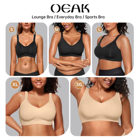 OEAK Women's Seamless Plus Bra Wireless Support Push Up Jelly Bra Comfort Full Coverage Plus Size Bras V Neck Sleep T-Shirt Everyday Bralettes