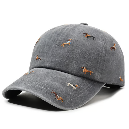 Retro Washed Cotton "Dachshund" Cap – Minimalist Multi-Embroidery Dad Hat