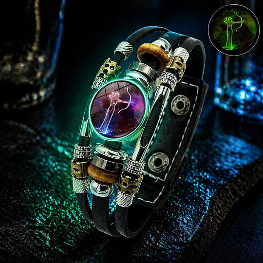 💥Last-Day Sale 50% OFF☪️Glow-in-the-Dark Leather Zodiac Sign Bracelet For Men and Women