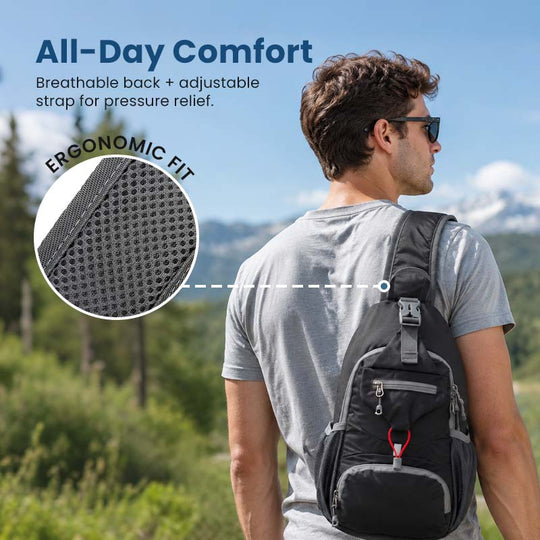 🎒 50% OFF NOW! 💧Unisex Outdoor Sling Crossbody Bag – Multi-Pocket, Water-Resistant, Breathable Back 🌦️