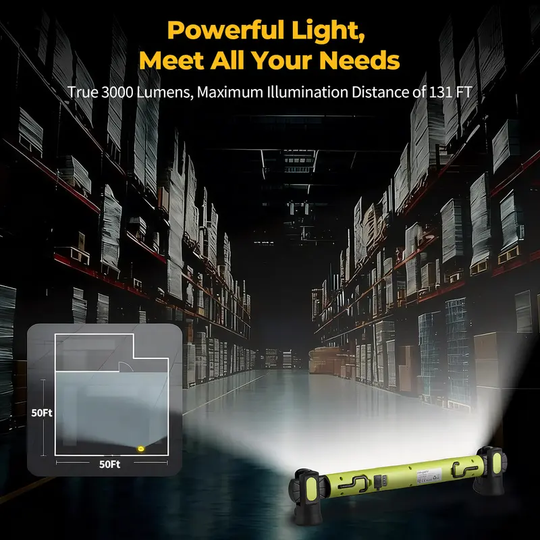 📢📢40% OFF !! ⏰3000LM LED Work Light – Magnetic + hook, 5200mAh battery, 360° rotation. Type‑C fast charge. Bright as day anywhere! 🔋✨