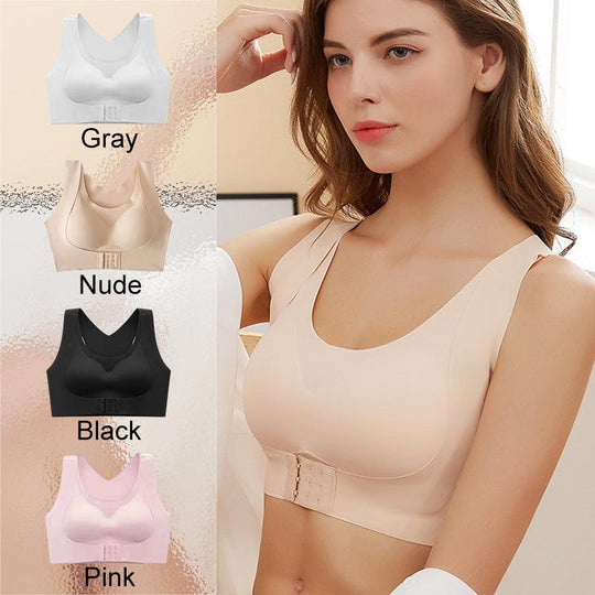 Cross Back Front Closure Wireless Posture Support Bra– All-Day Comfort, Breathable & Summer-Ready