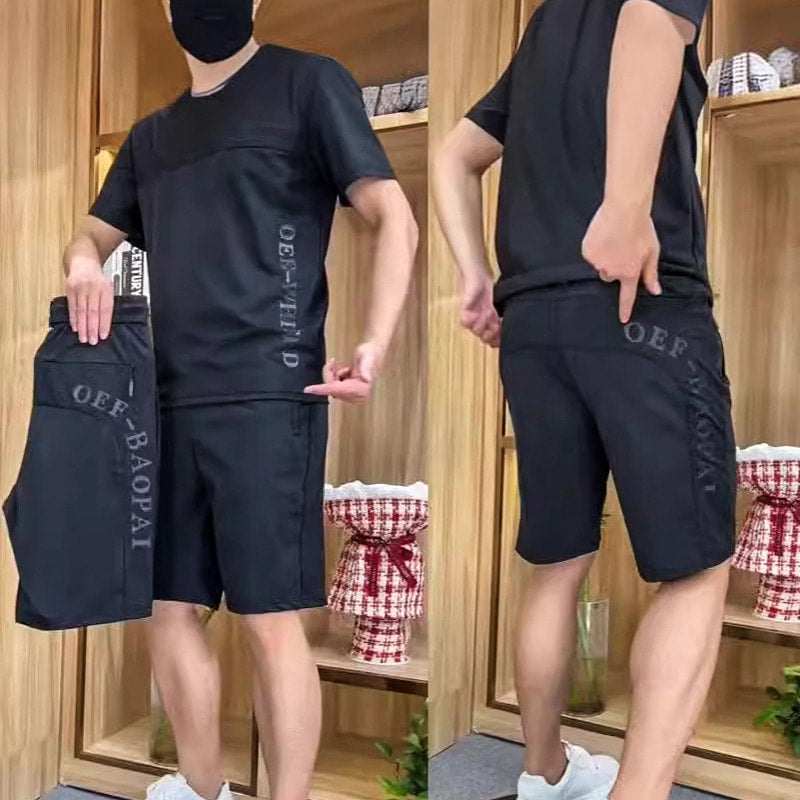 🔥🔥Limited Time Offer - Big Price👚 ReductionMen's Short Sleeve Top & Shorts 2-Piece Set