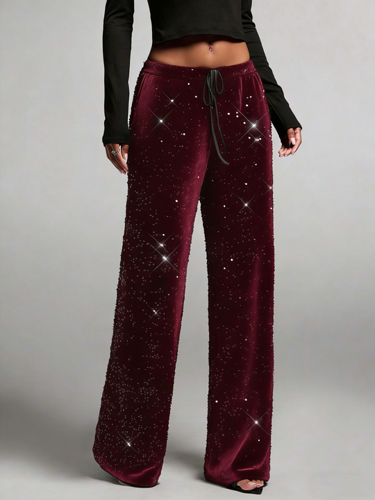 🛍️🍂LAST DAY SALE 70% OFF👍✨Women's Glitter Fashion Adjustable Drawstring Slimming Elastic Waist Straight-Leg Pants