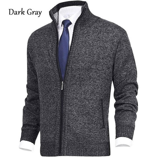 🔥50% off, while stocks last! 🎉 Men's Solid Color Stand Collar Fashion Cardigan Sweater Knit Jacket