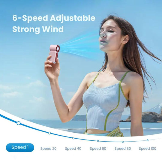 Mini Handheld Fan with LED Display|  6 speeds, 10.7 hours of cool| Weighs nothing – goes anywhere