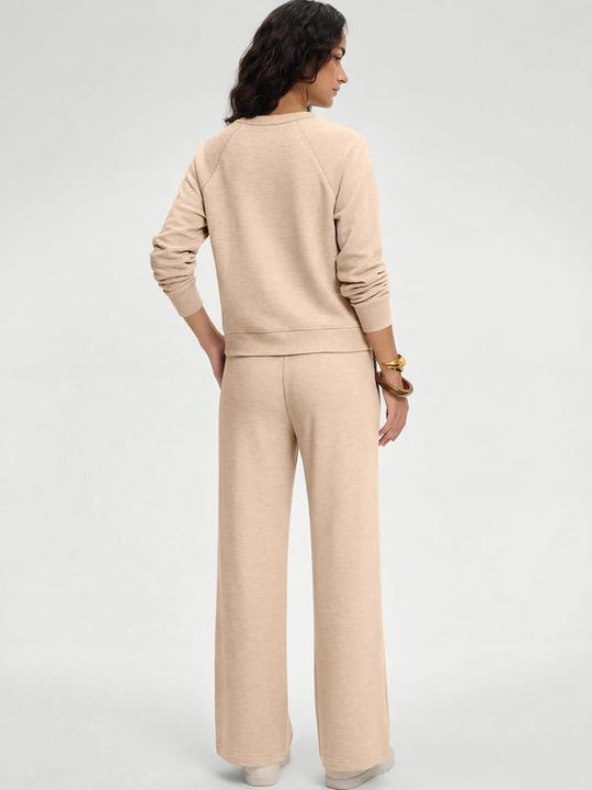 🍂⏳LIMITED-TIME 70% OFF! ✨Women's 2 Piece Outfits V Neck Lounge Set | Raglan Long Sleeve Top & Wide Leg Pants