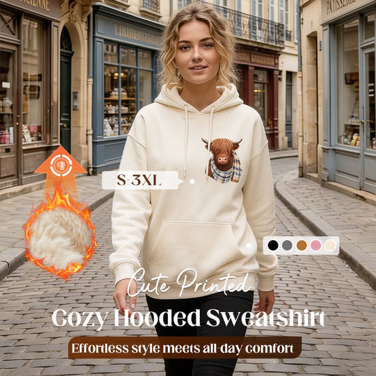 🤎50% OFF!!🍂Cute Highland Cow Cozy Fleece-Lined Hooded Sweatshirt