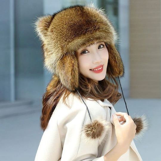 🎁💥Topi Mewah Ibu Bapa-Anak Bulu Ekor Rakun