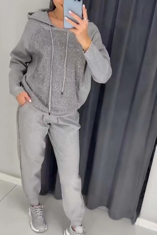 🌸SIDSTE DAGSSALG 50% RABAT🌸Dame hættetrøje og joggingbukser med manchetter (sæt med 2 dele)