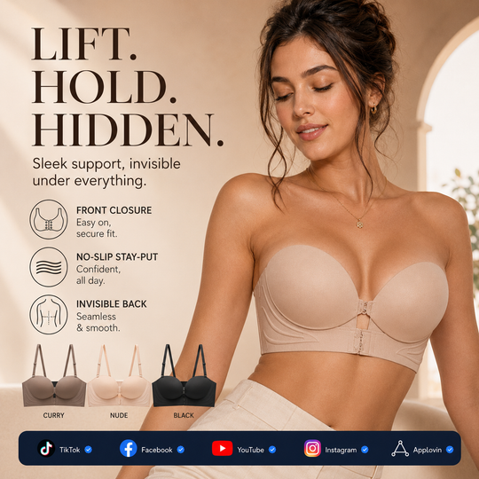 LUCKMEEY Womens Strapless Front Closure Bra Push Up Lift Bra Padded Add Cup