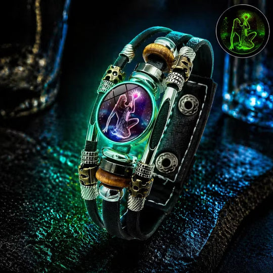 💥Last-Day Sale 50% OFF☪️Glow-in-the-Dark Leather Zodiac Sign Bracelet For Men and Women