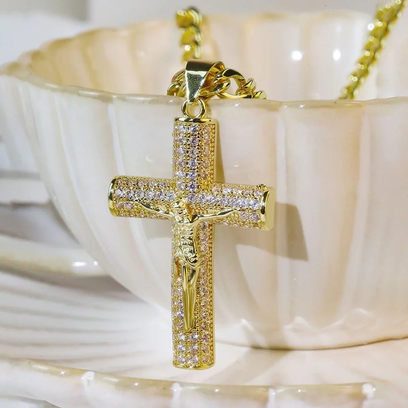 14K Gold-Plated Jesus Crucifix Necklace – Spiritual Protection, Elegant Faith & Gift-Ready! 🎁✨
