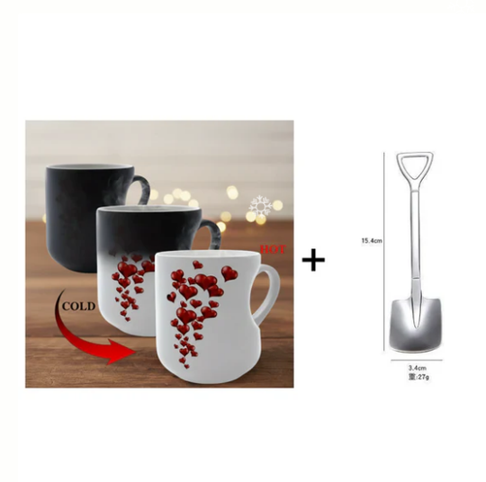 Perfect  Gift for Her✨Heat Sensitive Color Changing Magic Mug-Heart Shaped Handle Ceramic Coffee Cup
