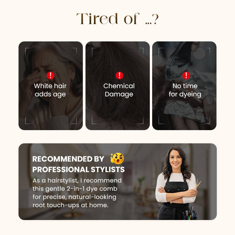 Kaks-ühes mugav juuksevärvi kamm hallidele juustele