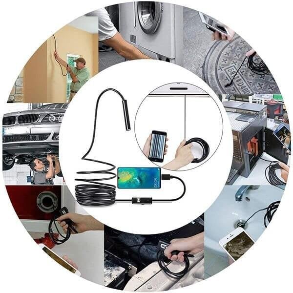 🔍 3-IN-1 ENDOSCOPE - 2.0MP HD with 6 LED Lights, IP67 Waterproof, Compatible with Smartphones for Home Inspection and DIY Projects 📱🛠️