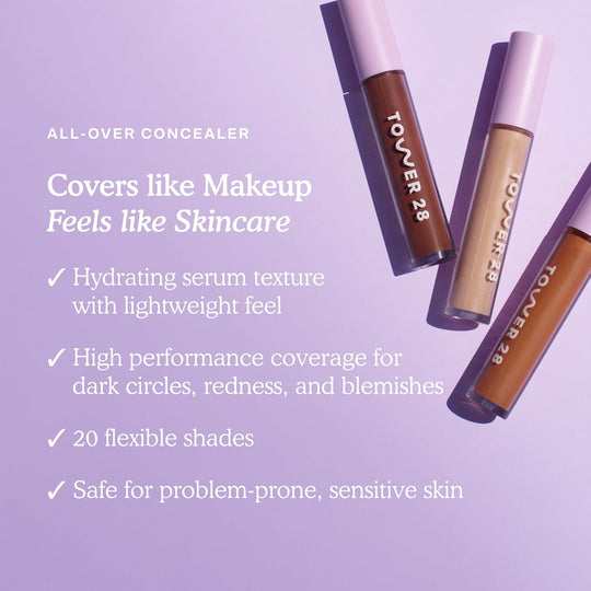 💜Tower 28 Swipe Serum Concealer 💜- Hydrating Medium-Full Coverage Concealer + Under Eye Brightener - Skin Care Infused Makeup with Hyaluronic Acid + Soothing Centella - 2.0 Fair/Neutral Cool (0.22 oz)
