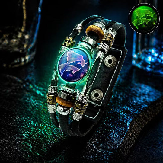 💥Last-Day Sale 50% OFF☪️Glow-in-the-Dark Leather Zodiac Sign Bracelet For Men and Women