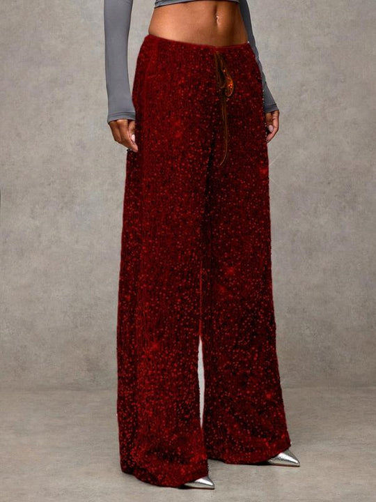 🛍️🍂LAST DAY SALE 70% OFF👍✨Women's Glitter Fashion Adjustable Drawstring Slimming Elastic Waist Straight-Leg Pants