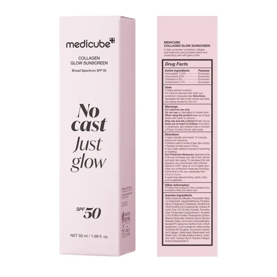 No Cast Just Glow Collagen Sunscreen | SPF 50 Broad Spectrum Face Sunscreen | Lightweight, Non-Sticky, Hydrating Formula | No White Cast or Residue | Peptide, Cica for Soothing & Natural Glow
