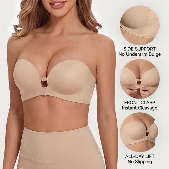 LUCKMEEY Womens Strapless Front Closure Bra Push Up Lift Bra Padded Add Cup