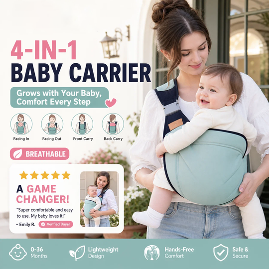 4-in-1 Breathable Baby Carrier – 0-36 Months, Front/Back/Facing In/Out – Hands-Free Comfort for Parent & Baby! ✨