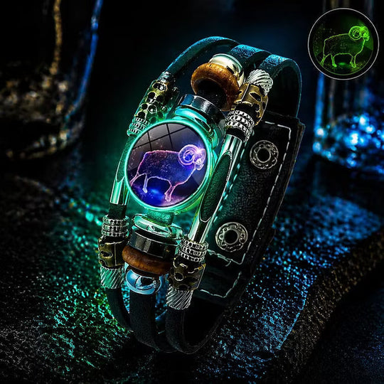 💥Last-Day Sale 50% OFF☪️Glow-in-the-Dark Leather Zodiac Sign Bracelet For Men and Women