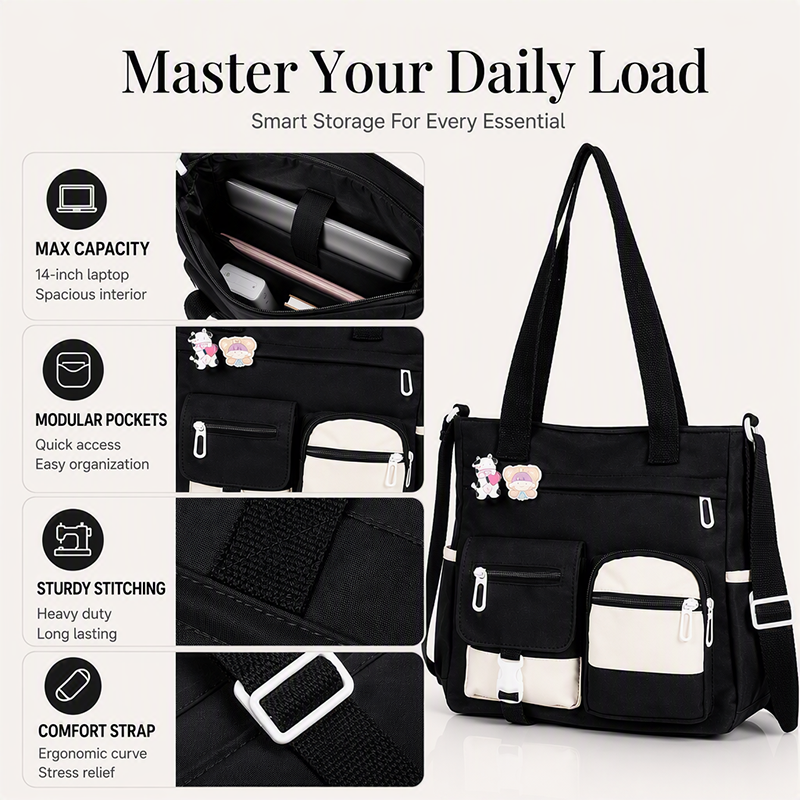 ✨ Everyday Convenience | Large-Capacity Multi-Pocket Canvas Tote Bag