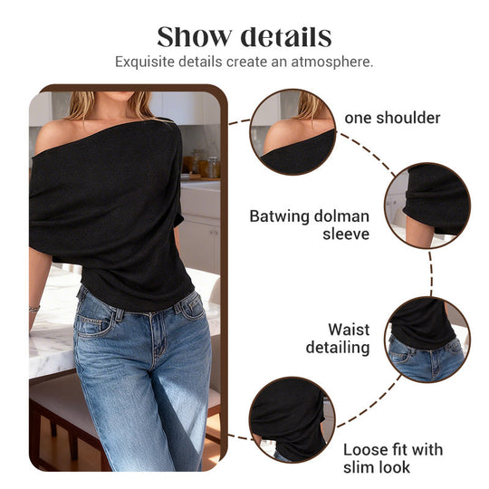 👕Summer Hot Sale⚡50K+ SOLD!🎁Women's Asymmetrical Off-Shoulder Batwing Sleeve Top