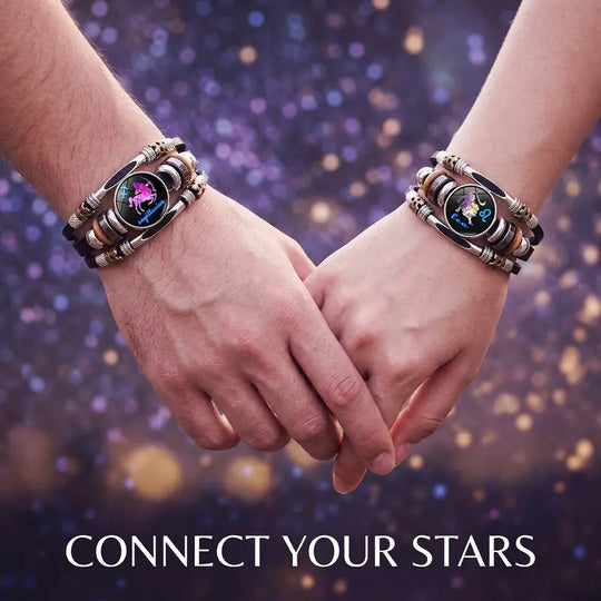 💥Last-Day Sale 50% OFF☪️Glow-in-the-Dark Leather Zodiac Sign Bracelet For Men and Women