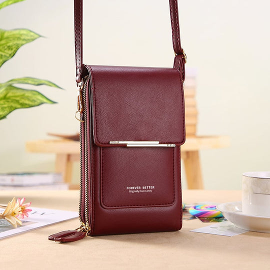 Simple and elegant women's touchscreen crossbody phone wallet