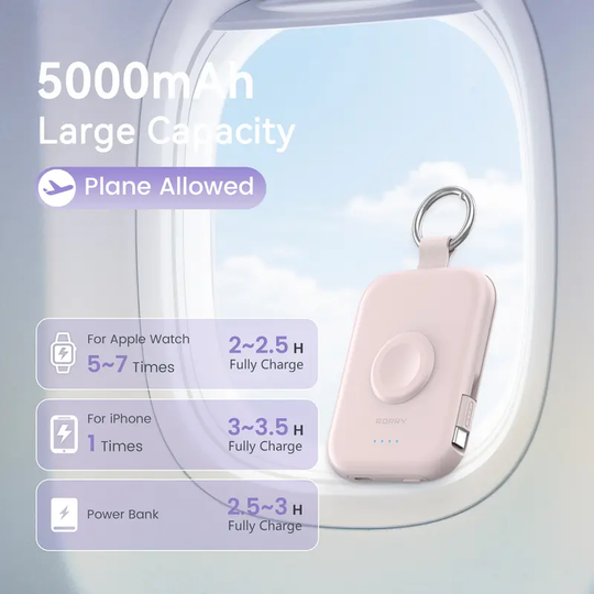 RORRY CharmGo 5000mAh Portable Charger Power Bank with Built-in Cables Travel Keychain