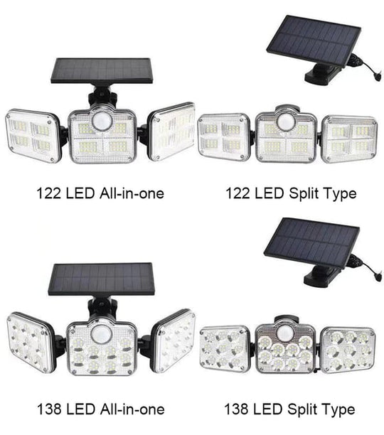 Solar Outdoor Lights 138LED Security Lights, 3 Heads Dimmable SpotLights with 3 Modes, IP65 Waterproof