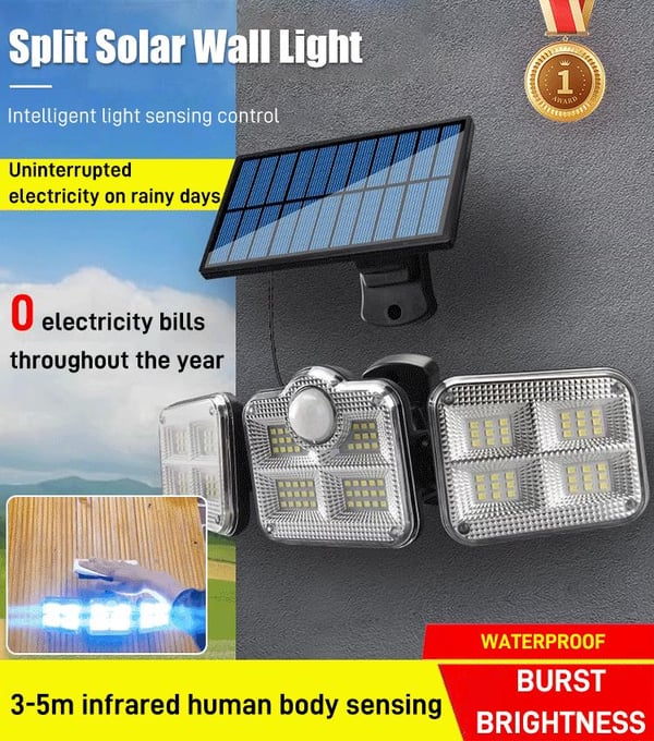 Solar Outdoor Lights 138LED Security Lights, 3 Heads Dimmable SpotLights with 3 Modes, IP65 Waterproof