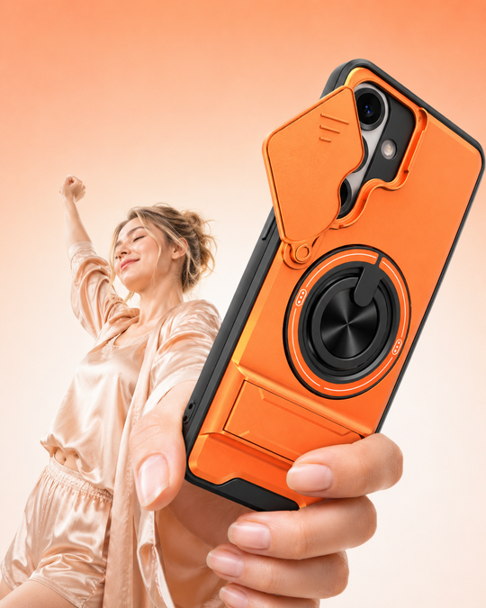 Samsung Phone Case – Heavy-duty with camera cover & ring stand – Shockproof, precise cutouts & 360° rotating grip – all-around protection 🔒