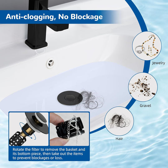 Hibbent Upgraded 3-in-1 Sink Drain Filter, Universal Pop-Up Stopper, Removable Stainless Steel Basket-Shaped Hair Catcher