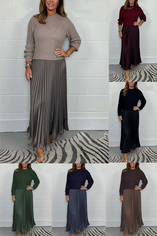 👗Women’s Stylish and Elegant Round-neck Pleated Dress