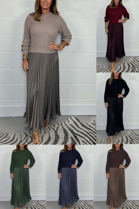 👗Women’s Stylish and Elegant Round-neck Pleated Dress