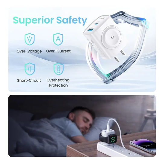 TOPADRE 3-in-1 Magnetic Wireless PD USB-C Apple watch Wall Charger Block