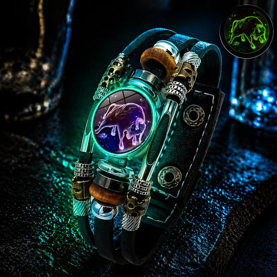 💥Last-Day Sale 50% OFF☪️Glow-in-the-Dark Leather Zodiac Sign Bracelet For Men and Women