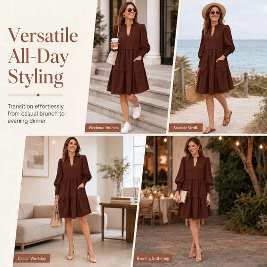 Women's V-Neck Tiered Ruffle Mini Dress