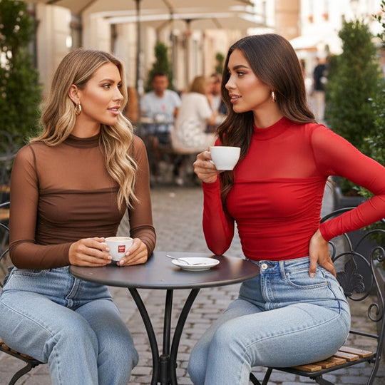 🖤Black Friday Sale:50% OFF🖤🎉Women's Sparkle Mesh Sheer Long Sleeve Ruched Top🌸