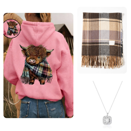 🤎50% OFF!!🍂Cute Highland Cow Cozy Fleece-Lined Hooded Sweatshirt